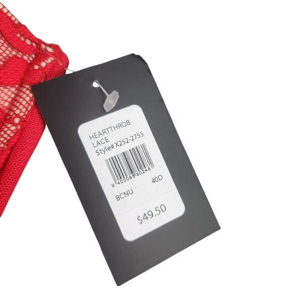 Fredericks of Hollywood Heartthrob Lace Underwire Bra 40D Racerback Red - Picture 4 of 6